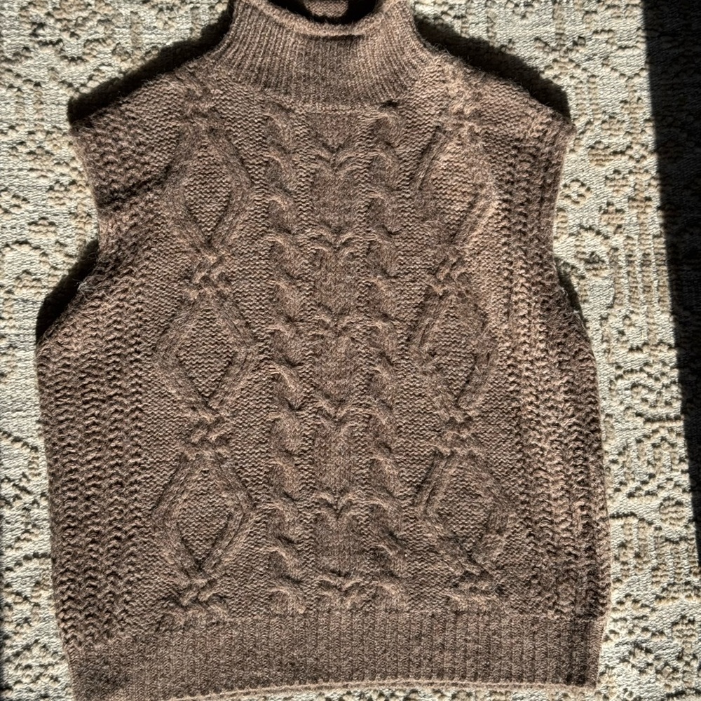 Brown Turtleneck Cable Knit Sweater